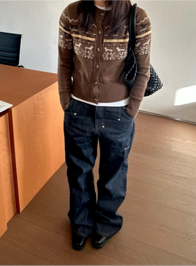 美式vibe设计感喇牛仔裤女宽松直筒拼接休闲高街cleanfit长裤子