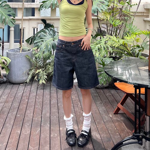 美式新款复古水洗直筒牛仔五分裤