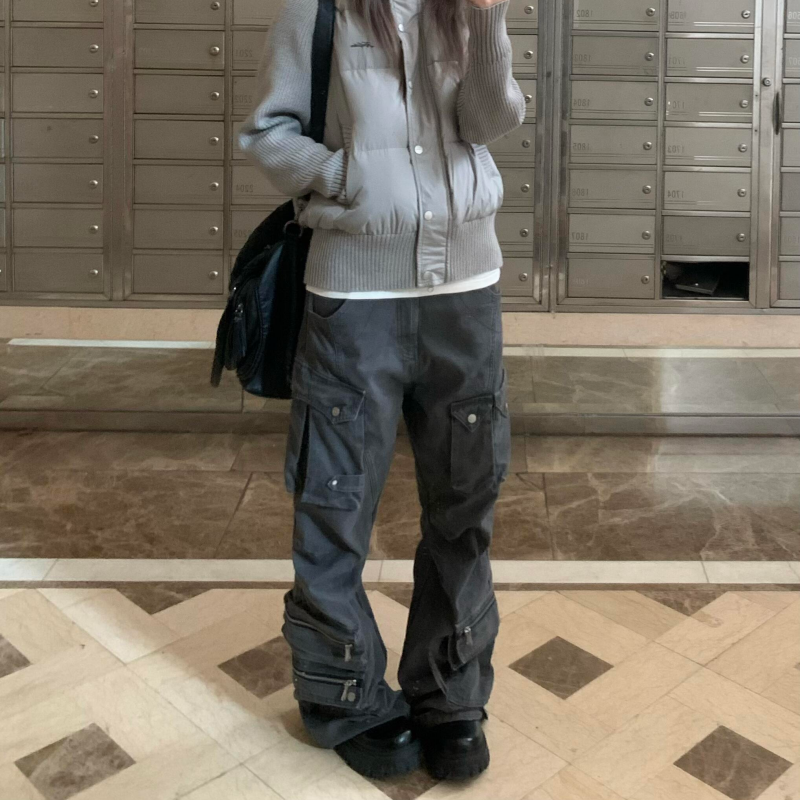 美式高街设计感多口袋工装牛仔裤女潮牌百搭宽松直筒长裤子,女装/女士精品,牛仔裤,淘宝优惠券,粉丝福利购,淘宝优惠卷