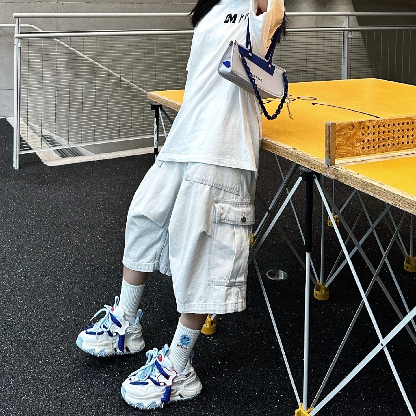 美式复古设计大口袋工装牛仔短裤女夏季潮牌宽松阔腿七分裤潮