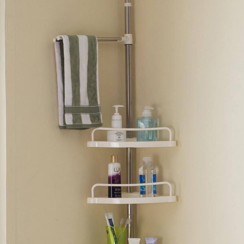 浴室顶天立地置h物架不锈钢卫生间厕所免打孔落地可伸缩多层三角