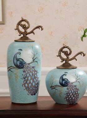 美式装饰陶瓷罐将军罐p 客厅酒柜电视柜玄关软装摆设家居饰品摆件