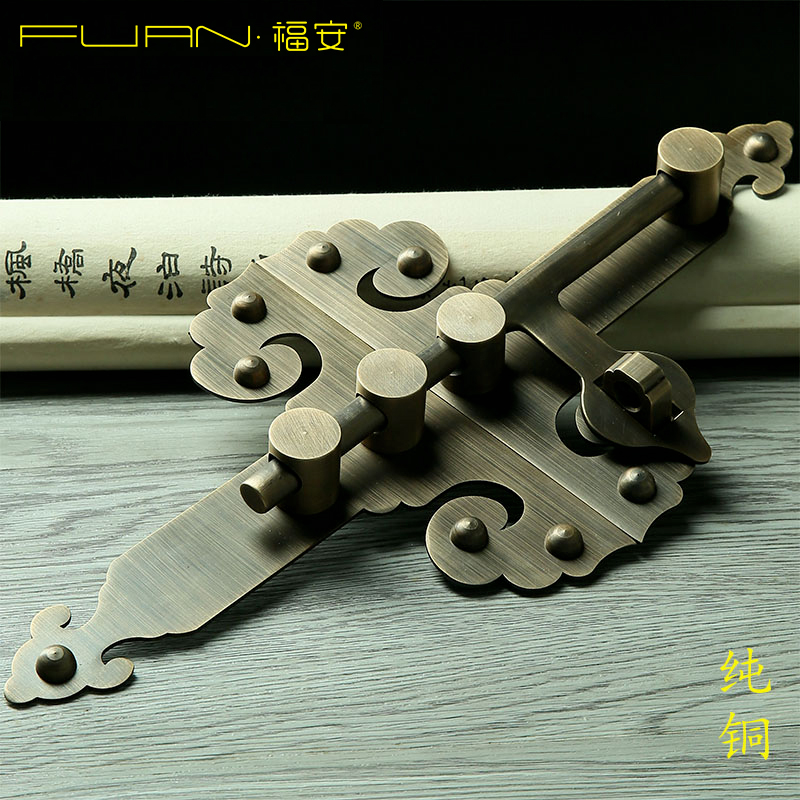 纯铜中式大门插销门扣门栓铜门闩庭院户外仿N古木门锁扣门栓锁老