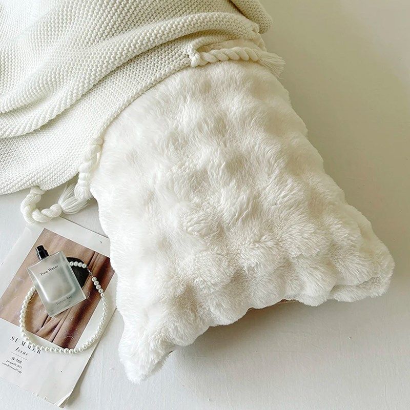 床头靠垫靠背冬季兔绒长枕套双人z1米5加绒双人枕头套床上靠枕长