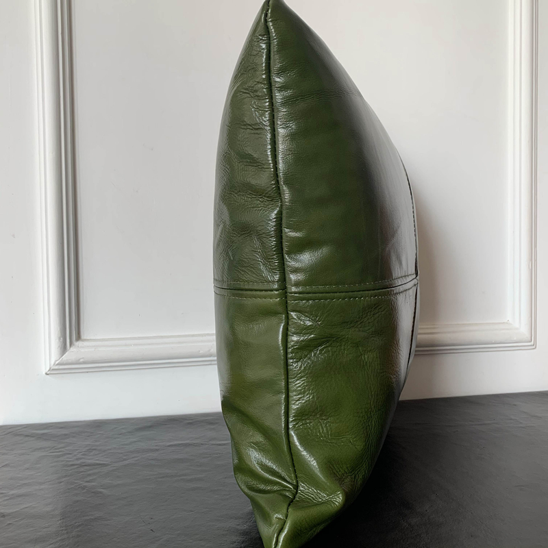 头层牛皮真皮抱枕美式客厅绿色油C蜡皮腰枕沙发靠背轻奢办公室靠