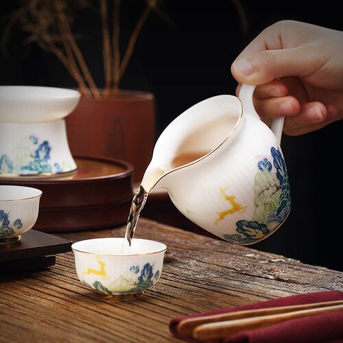 日式白瓷公道杯h过滤茶杯茶海陶瓷分茶器功夫茶具配件大容量匀茶