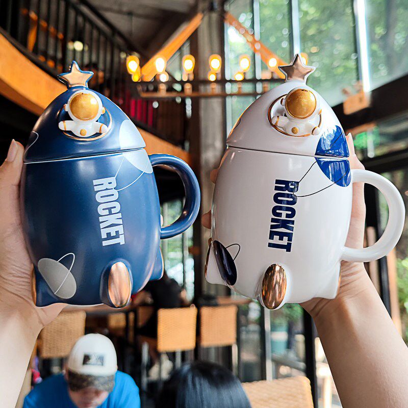 创意火箭儿童马克杯家用星球陶瓷杯男女学生情P侣杯子咖啡杯带盖