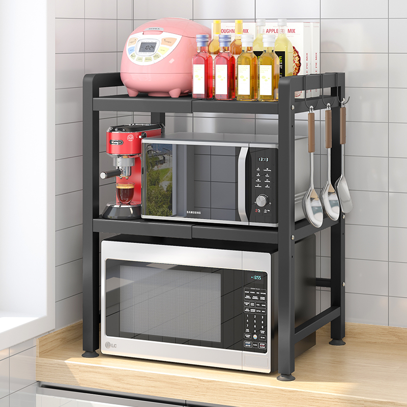 可伸缩厨房置物架微o波炉架子台面桌面烤箱支架家用电饭煲收纳架