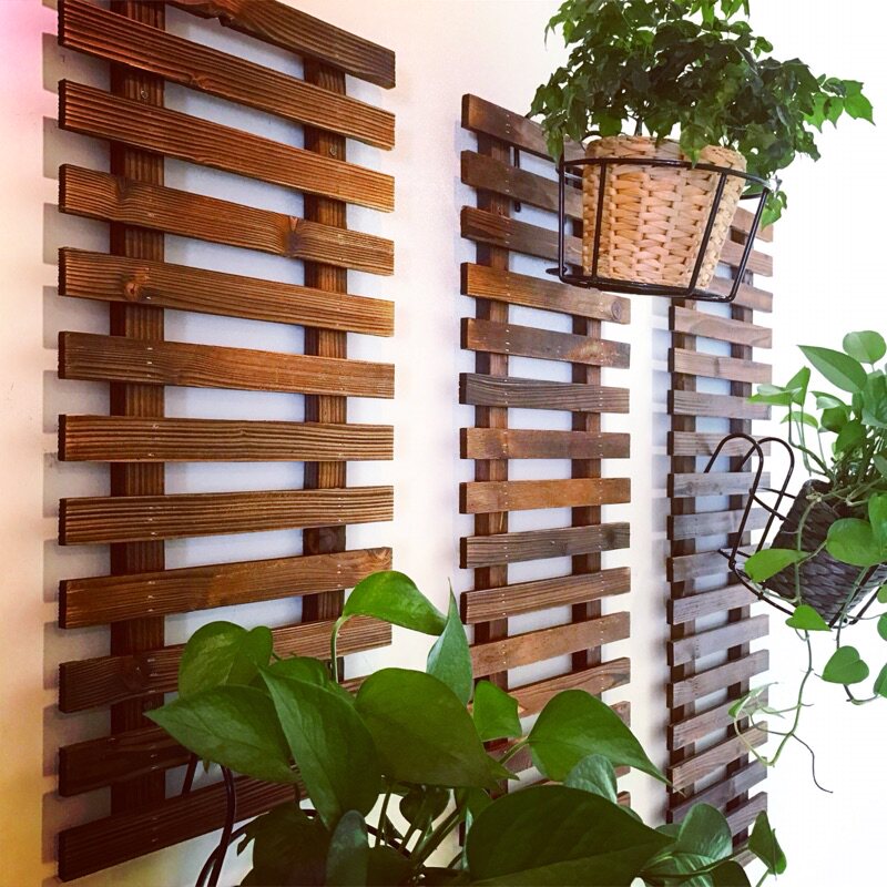 防腐木栅栏花架室内客厅装饰墙上壁挂式植物爬藤架W实木悬挂花盆