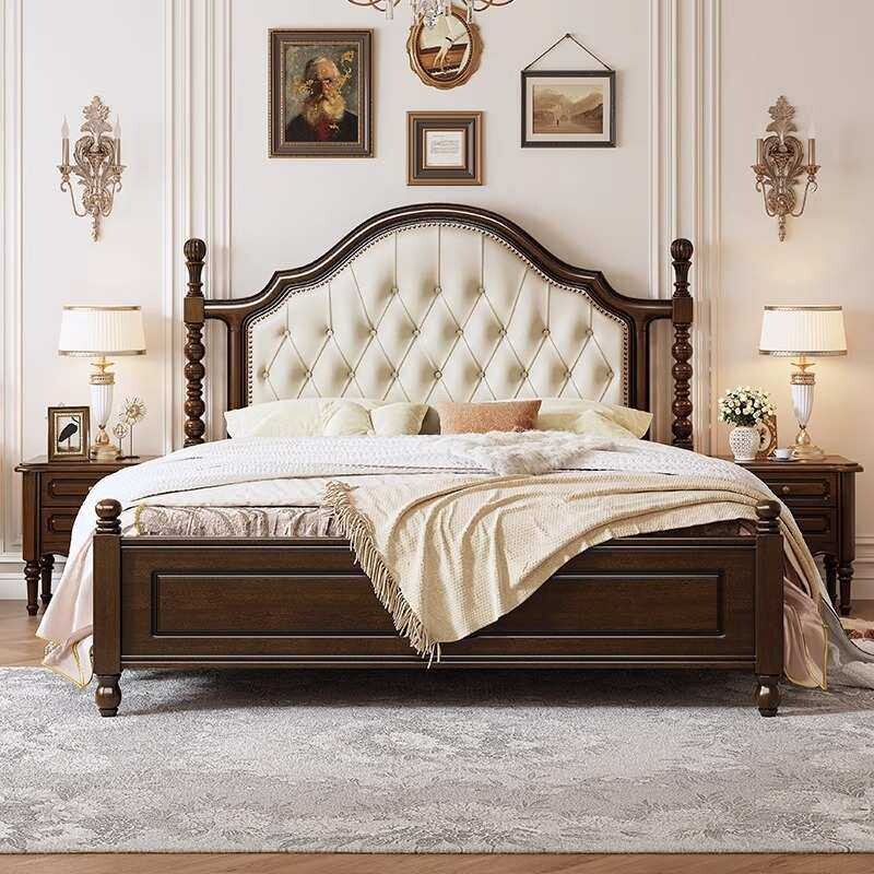 美式乡村复古实木床1.8m主卧软包双人床家用老钱简约1.5m储物