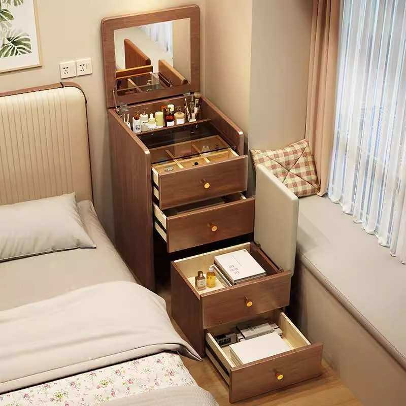 家用化妆桌一体实木梳妆台收纳柜卧室多功能小型床边翻盖斗柜镜子