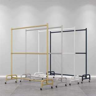 双层服装店展示架落地式挂衣架可移动带轮子可升降调节阳台晾衣架