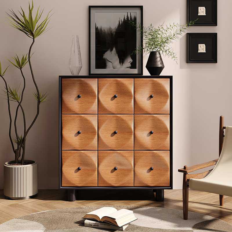 新款中古实木九斗柜家用卧室抽屉储物装饰柜客厅菱格沙发边柜鞋柜