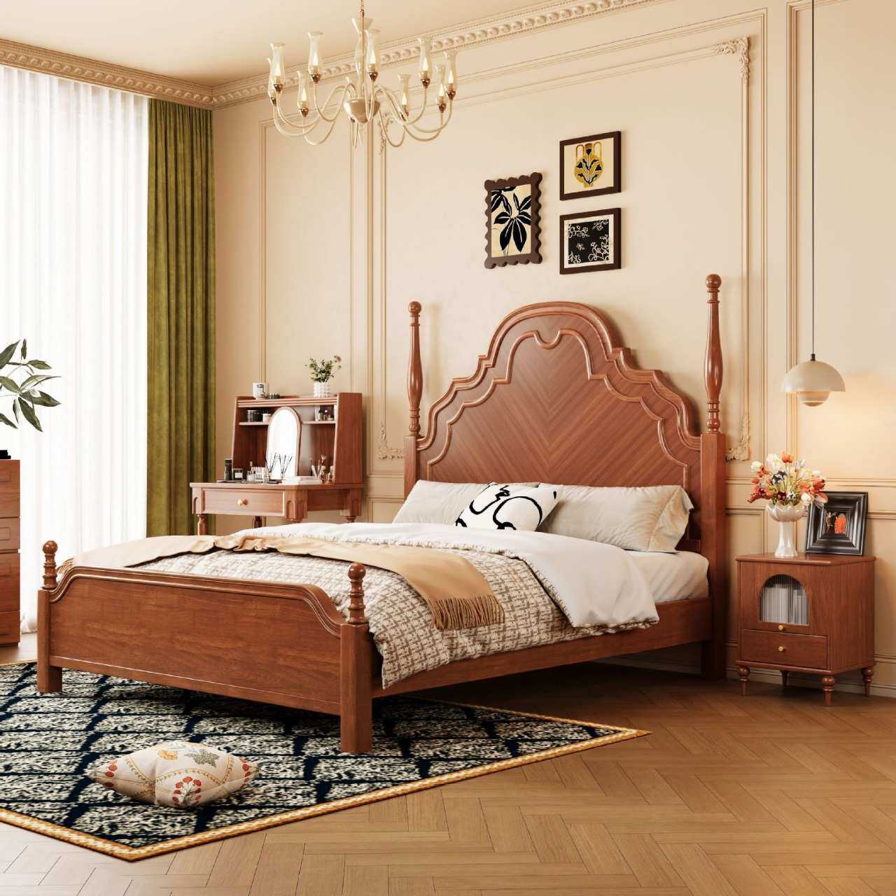 涵木轩中古风法式复古全实木床1.8米双人床主卧婚床1.5m轻奢公