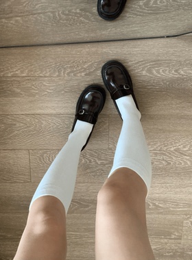 七号线jk制服瘦腿厚黑过膝袜白色小腿袜中筒袜春夏打底学院风女