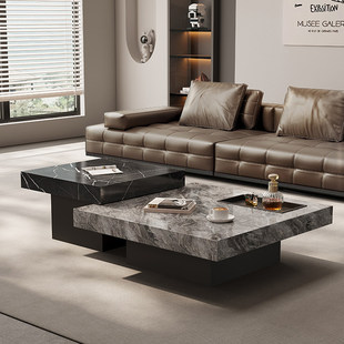 意式 极简岩板茶几轻奢现代简约大理石小户型客厅家用方形高低组合