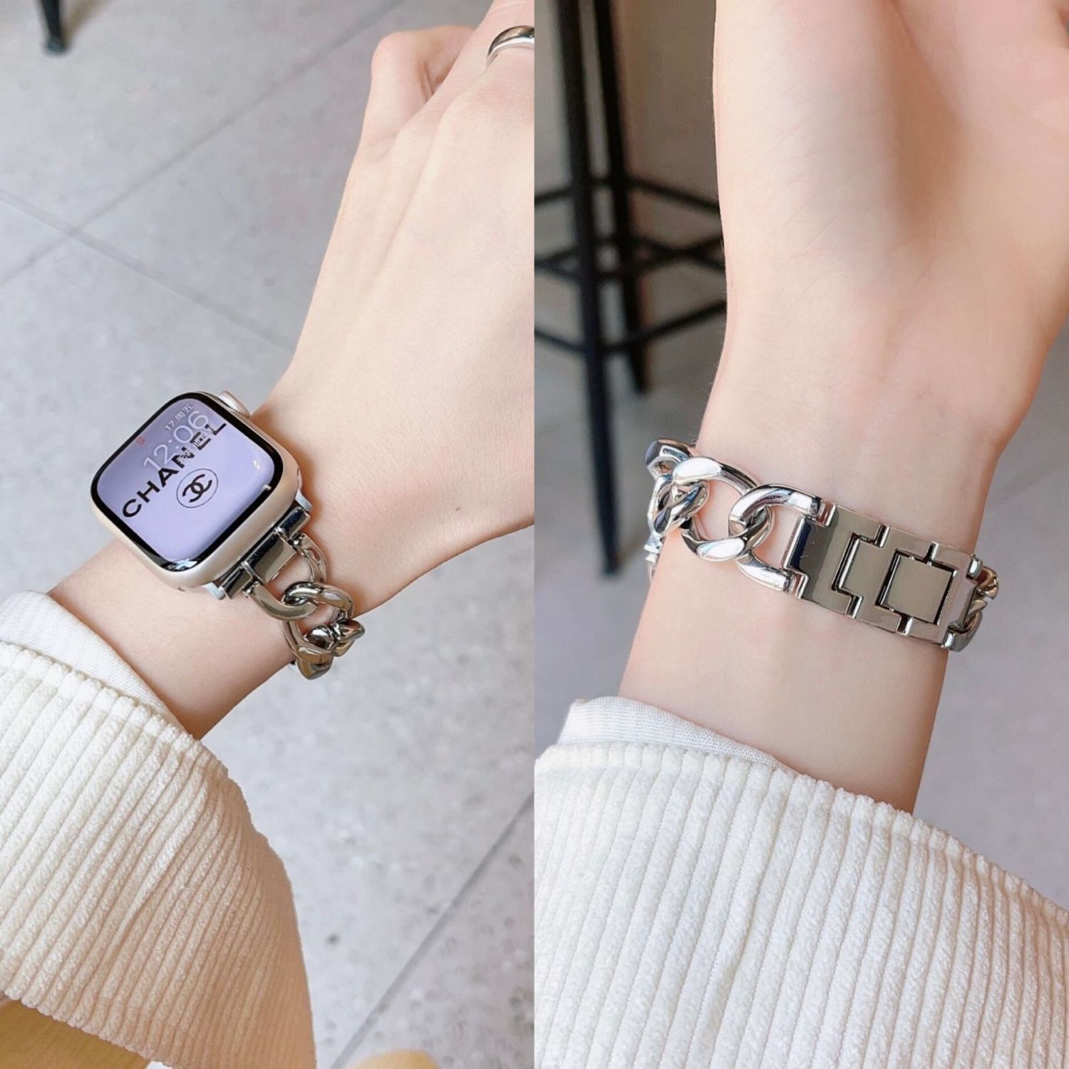 适用S11苹果s10手表带Applewatch9金属手链小香风87654se高级潮女