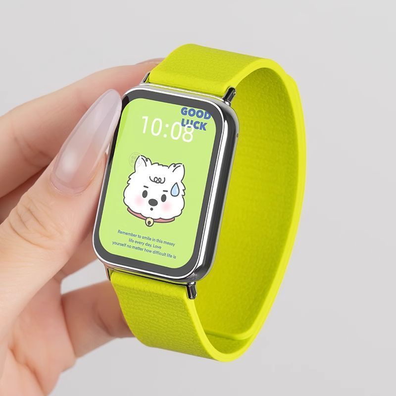 适用小米手环8/9pro新款智能通用表带荔枝纹磁吸硅胶简约风款配