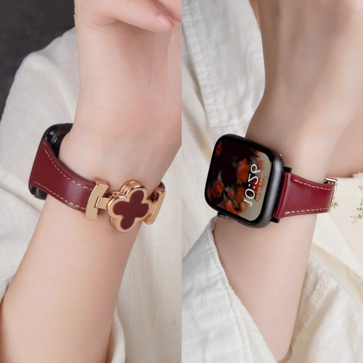 适配苹果S11/S10表带appleUltra3女款真皮s9/s8/7磁吸扣女士腕带