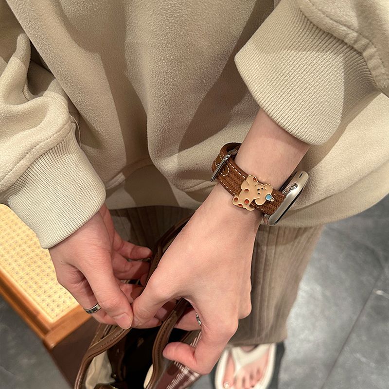 秋冬新灯芯绒磁吸扣小狗表带适用于苹果手表s10s78SE2watch6543SE