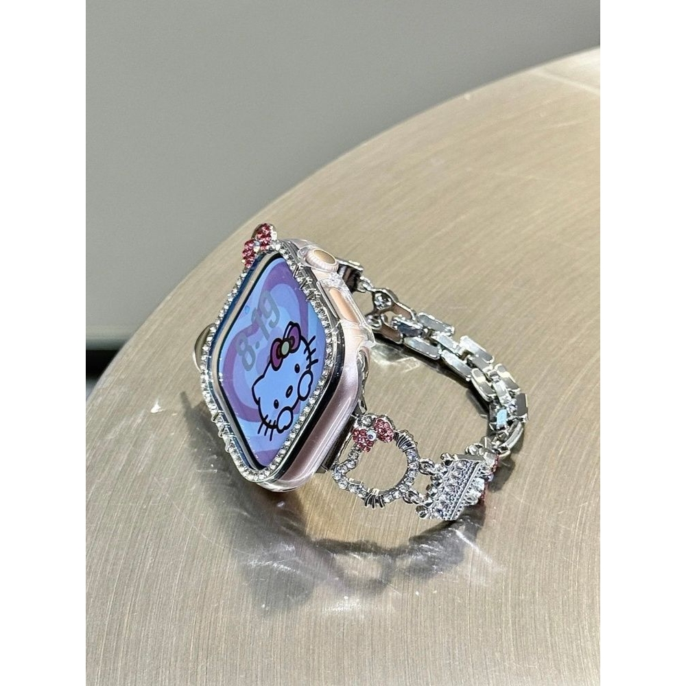 适用苹果s10表带KT猫闪钻iwatchs11链条小米手环10nfc98pro红米45