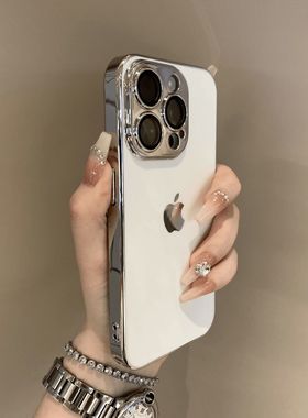 高级感黑色纳米彩度PC电镀简约苹果15皮质手机壳14/13/12/11小众