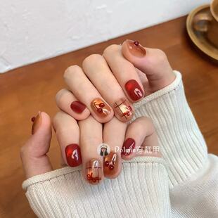 Do1min秋冬可爱ins风琥珀樱桃棋盘格甜美显白少女感美甲贴D73