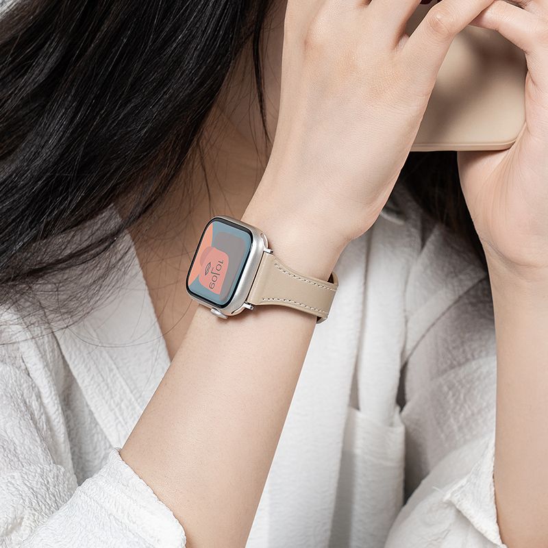 适用iwatch9表带S10真皮苹果8手表applewatch7小众皮质SE女6创意5