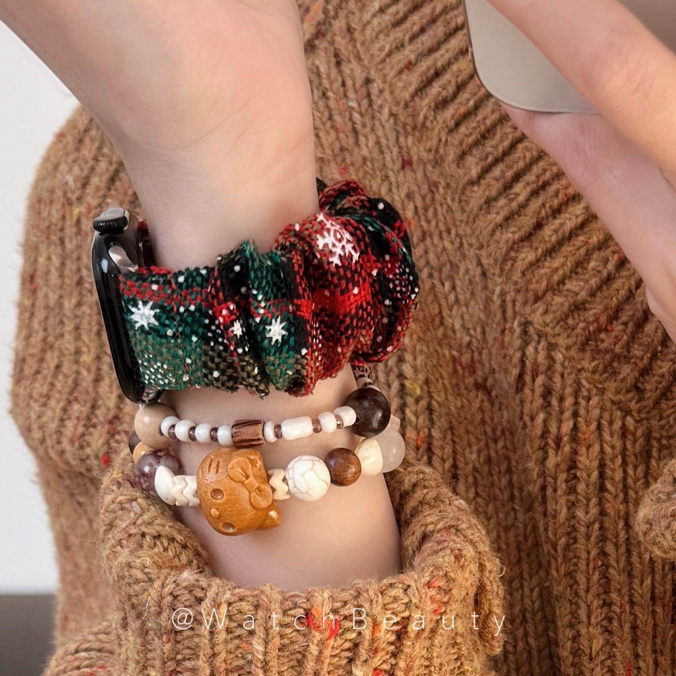 适用于Apple Watch7/8/9SEiwatch10女氛围感圣诞发圈苹果手表表带