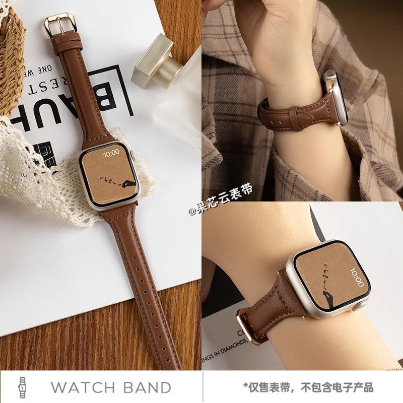 果芯云适用苹果手表S11表带简约皮质小蛮腰S10百搭运动替换夏腕带