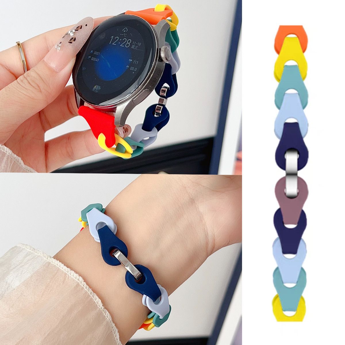 七彩镂空适用小米watchS246/42mm亲肤硅胶手表链sport4代腕带S3/4