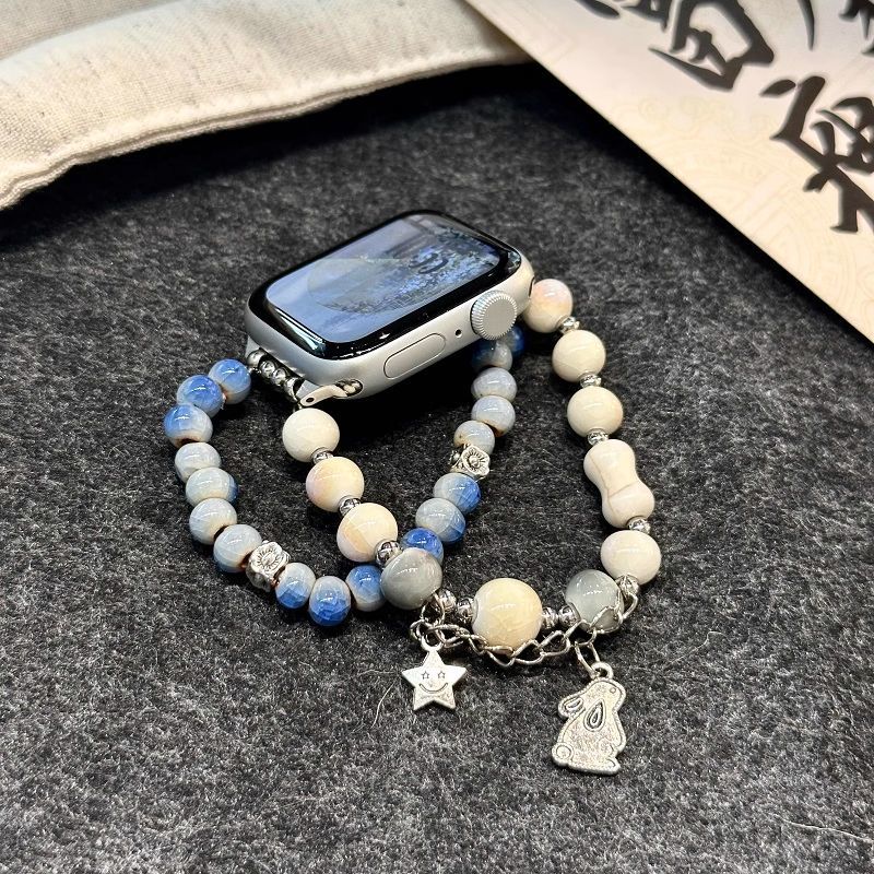 陶瓷苹果猫眼石手环适用于链条S10手表表带华为小米新款腕带串珠