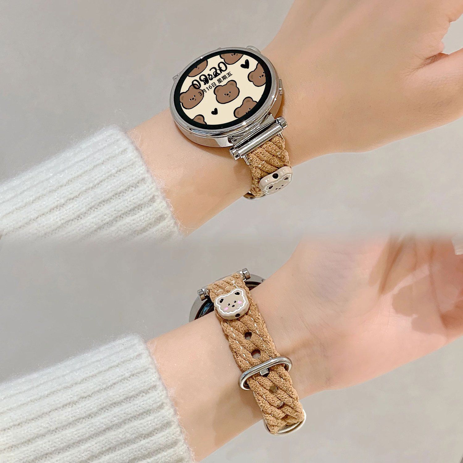 适用华为手表GT6表带gt5针织小熊watch3Pro冬季gt4/2女生针扣腕带