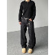 男女宽松直筒百搭垂感长裤 98SQUID美式 baggy赤耳原牛黑色牛仔裤 潮