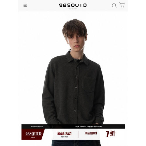 98SQUID 美式复古重磅加厚磨毛衬衫男女宽松百搭设计感休闲外套潮