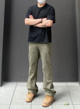 98SQUID 美式高街cleanfit纯色休闲裤男女宽松微喇百搭垂感长裤潮