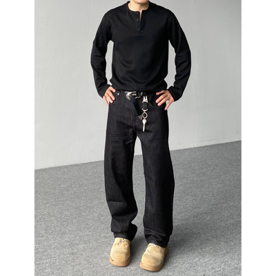 98SQUID 美式复古原色高密弹力牛仔裤男女宽松直筒百搭休闲长裤潮