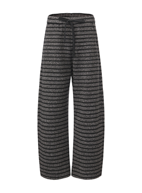 PINZ HOW麻灰色条纹粗针毛衣面料复合奥粒绒弯刀款高奢老钱风卫裤