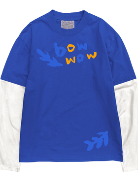 金枪小鱼  蓝色小马简约卡通百搭假两件拼接袖子多巴胺长袖T恤