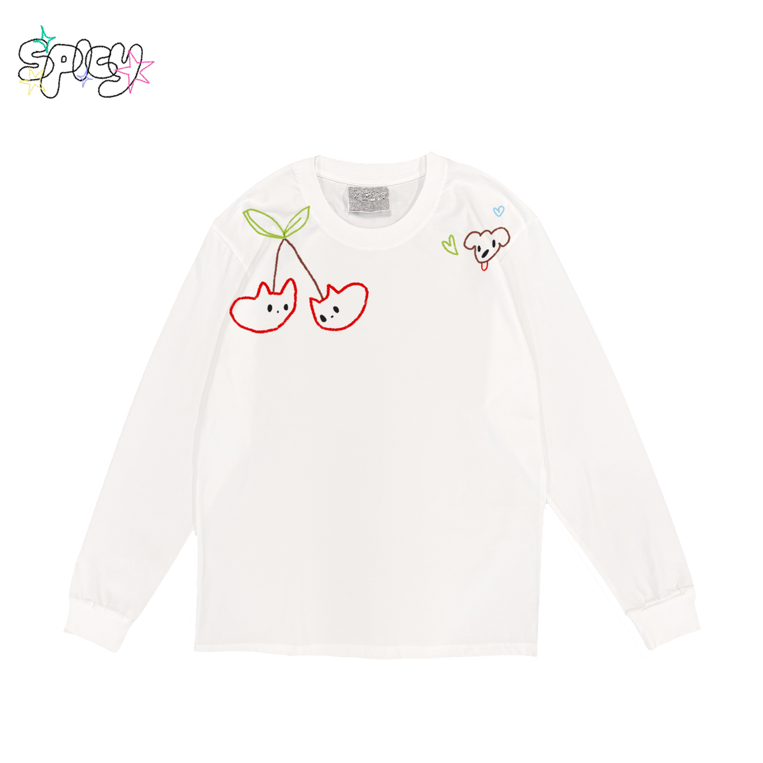 金枪小鱼 领口线条樱桃小狗爱心短袖涂鸦长袖多巴胺夏日穿搭T恤