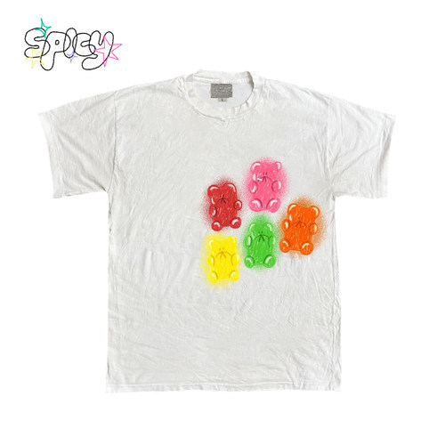 金枪小鱼 kawaii喷绘小熊软糖可爱短袖圆领纯棉ins日系T恤艺术风