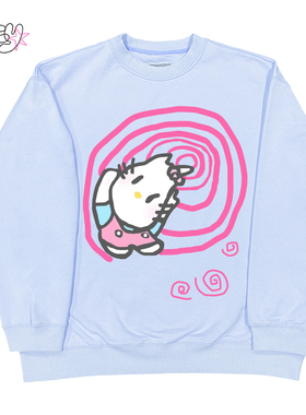 金枪小鱼 卡通猫印花雾霾蓝色卫衣个性休闲日常穿搭ootd圆领卫衣