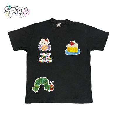 金枪小鱼 黑色系HelloKitty与毛毛虫短袖ins搞怪趣味T恤个性纯棉