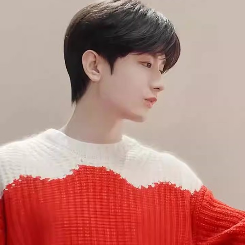 成毅明星同款红白撞色毛衣圆领