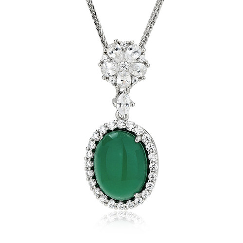 周大生官方S925银项链天然绿玉髓轻奢高级锁骨链生日礼物送女友