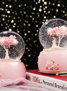 古风汉服女孩水晶球浪漫发光雪花创意音乐盒摆件送女生情人节礼物