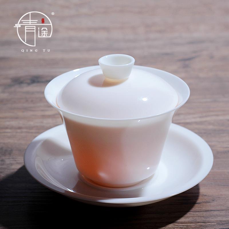 冰种玉瓷薄胎三才盖碗纯白家用茶碗茶楼专用陶瓷功夫简约泡茶礼品