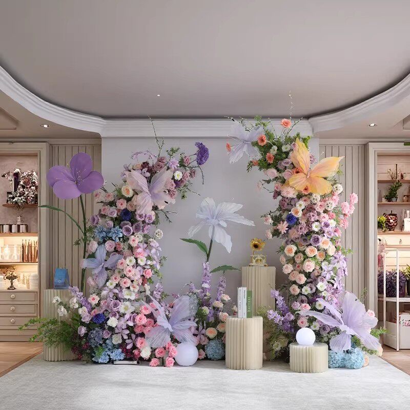 莫奈花园仿真花拱门造景紫色花艺商业美陈装饰真丝蝴蝶婚庆摆件