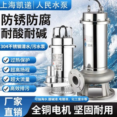 304不锈钢潜水排污泵220V污A水泵耐腐蚀酸碱法兰款海水泵380V
