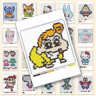 144张二次元拼图拼豆图纸贴纸卡通动漫人物创意拼豆图纸diy手机贴